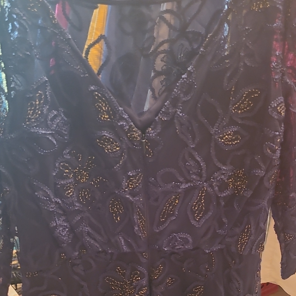 JS Collections Navy and Gold Long Sleeve Dress - Picture 4 of 8